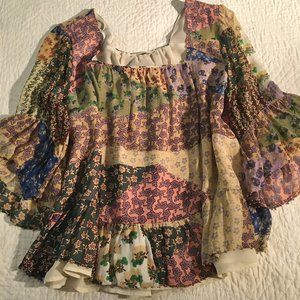 Anthropologie Floreat Boho Top Med Petite Multicolor LS Ladies Pullover Blouse